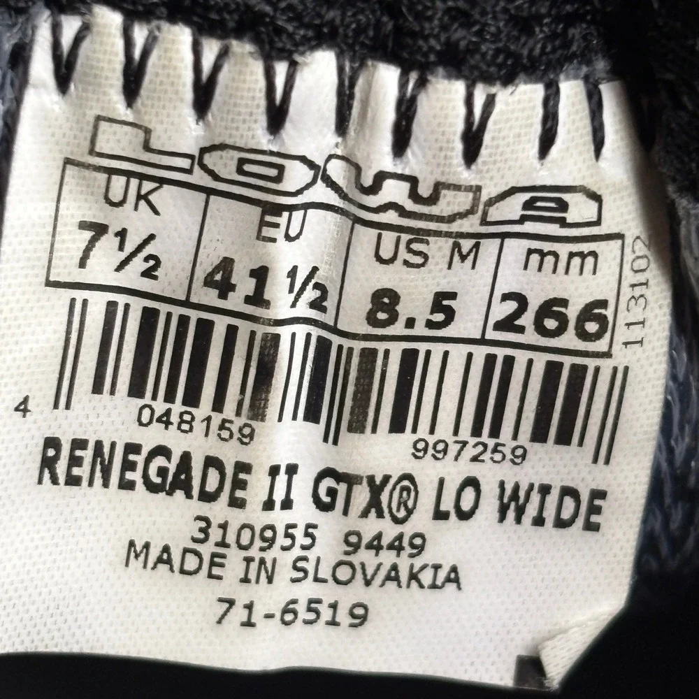 LOWA Renegade II GTX Lo Gore-Tex‎ Hiking Gorpcore Shoes Grey Mens Size 8.5 Wide
